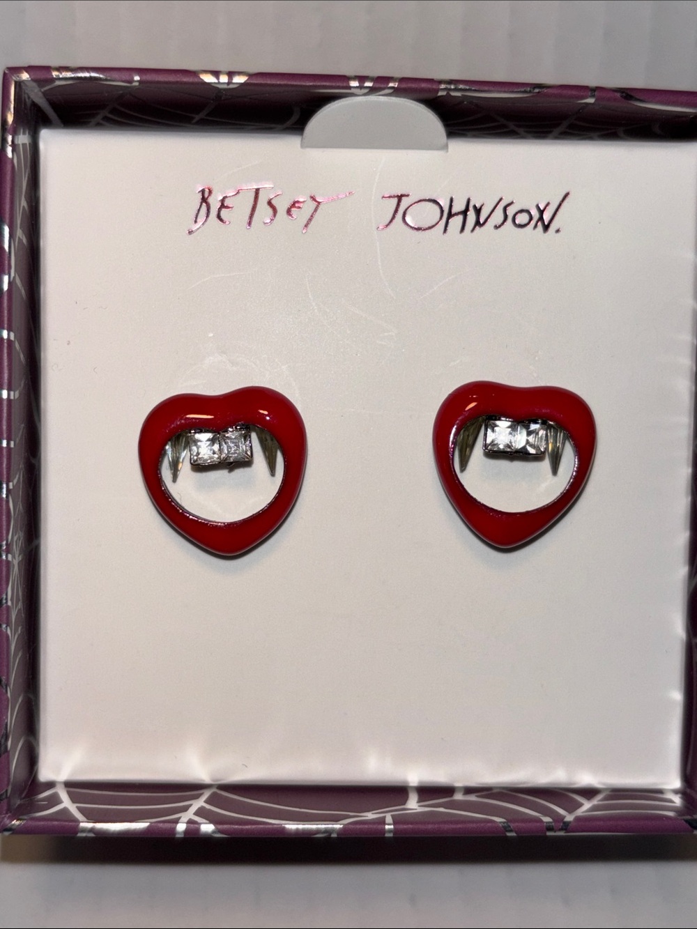Betsey Johnson Red Heart Cutout Stud Earrings